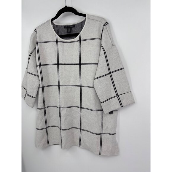 Tahari Perfect Shape Pullover Sweater Windowpane Plaid White Black 1X NEW - Picture 4 of 7